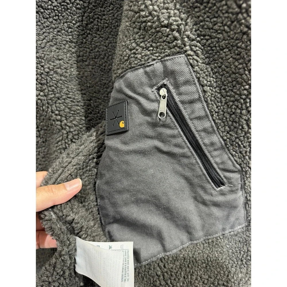 Carhartt Fleece-Lined Hooded Vest Black Snaps Pockets Men's Size XL Regular